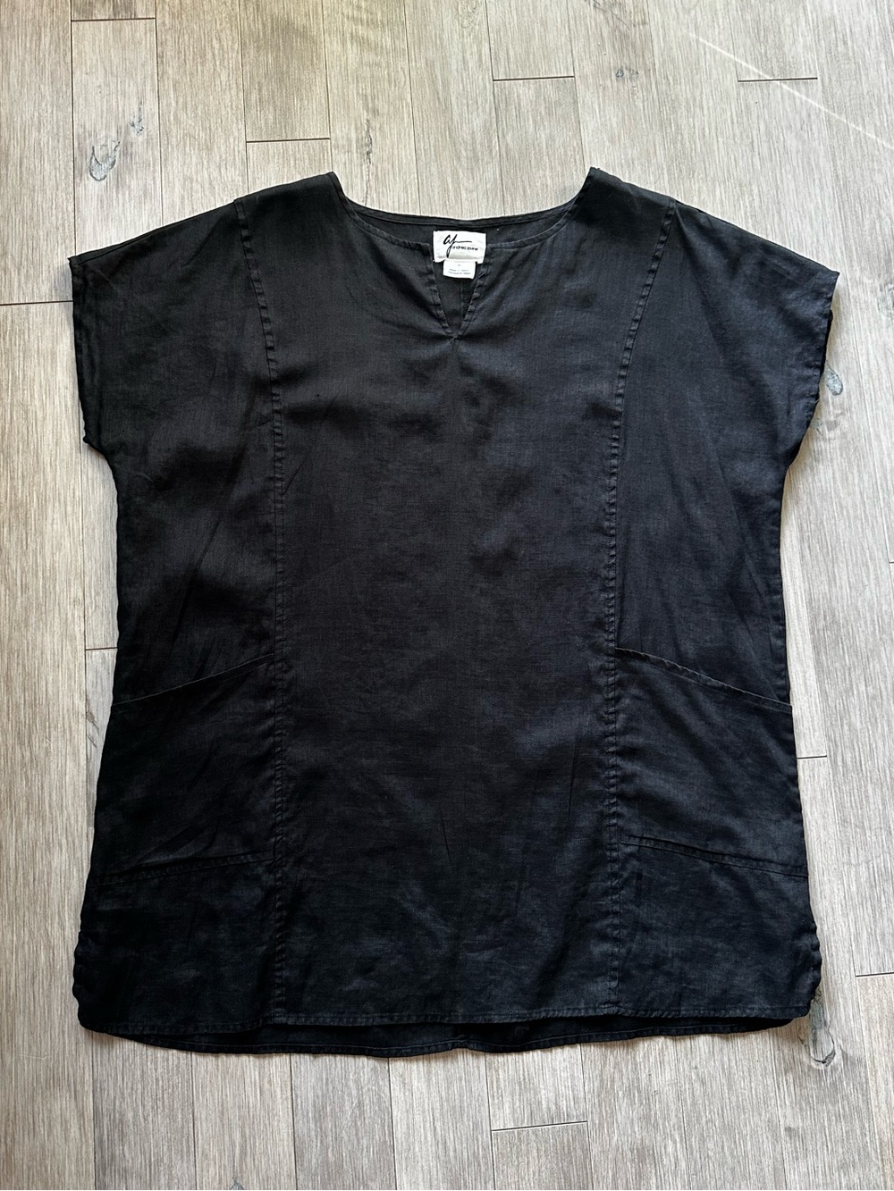 Andrea Jovine 100% Linen Black Short-Sleeve V-Neck Tunic Size XL